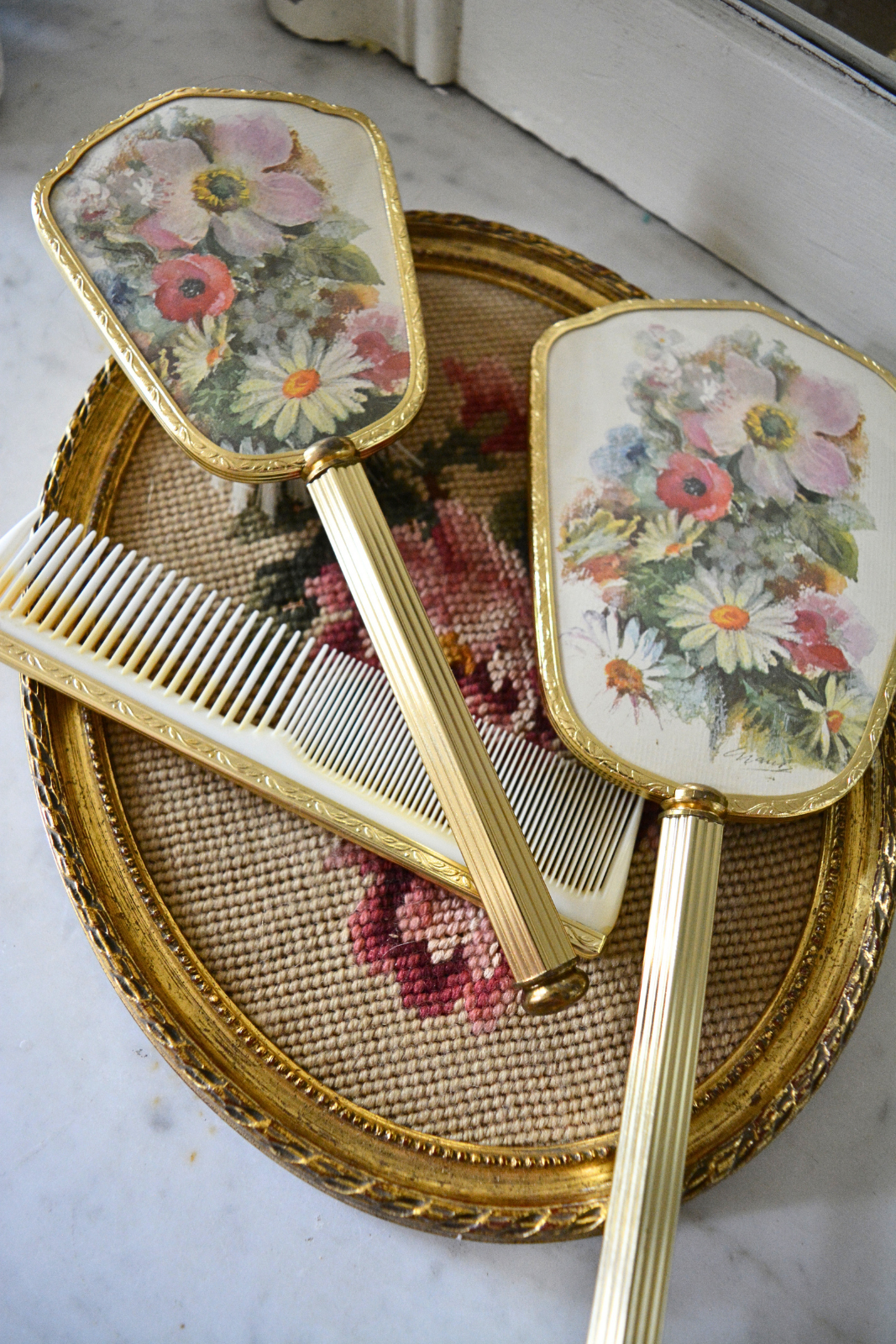 Set de Coiffure Vintage Doré Bouquet Fleurs
