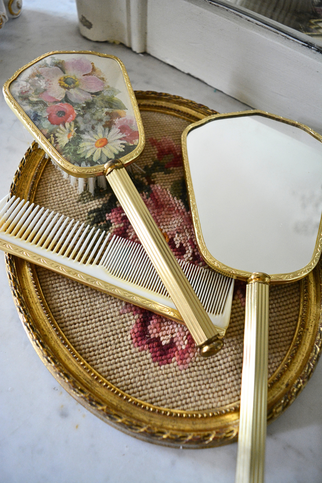 Set de Coiffure Vintage Doré Bouquet Fleurs