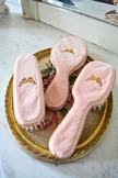 Set de Coiffure Ancien en Velours Rose